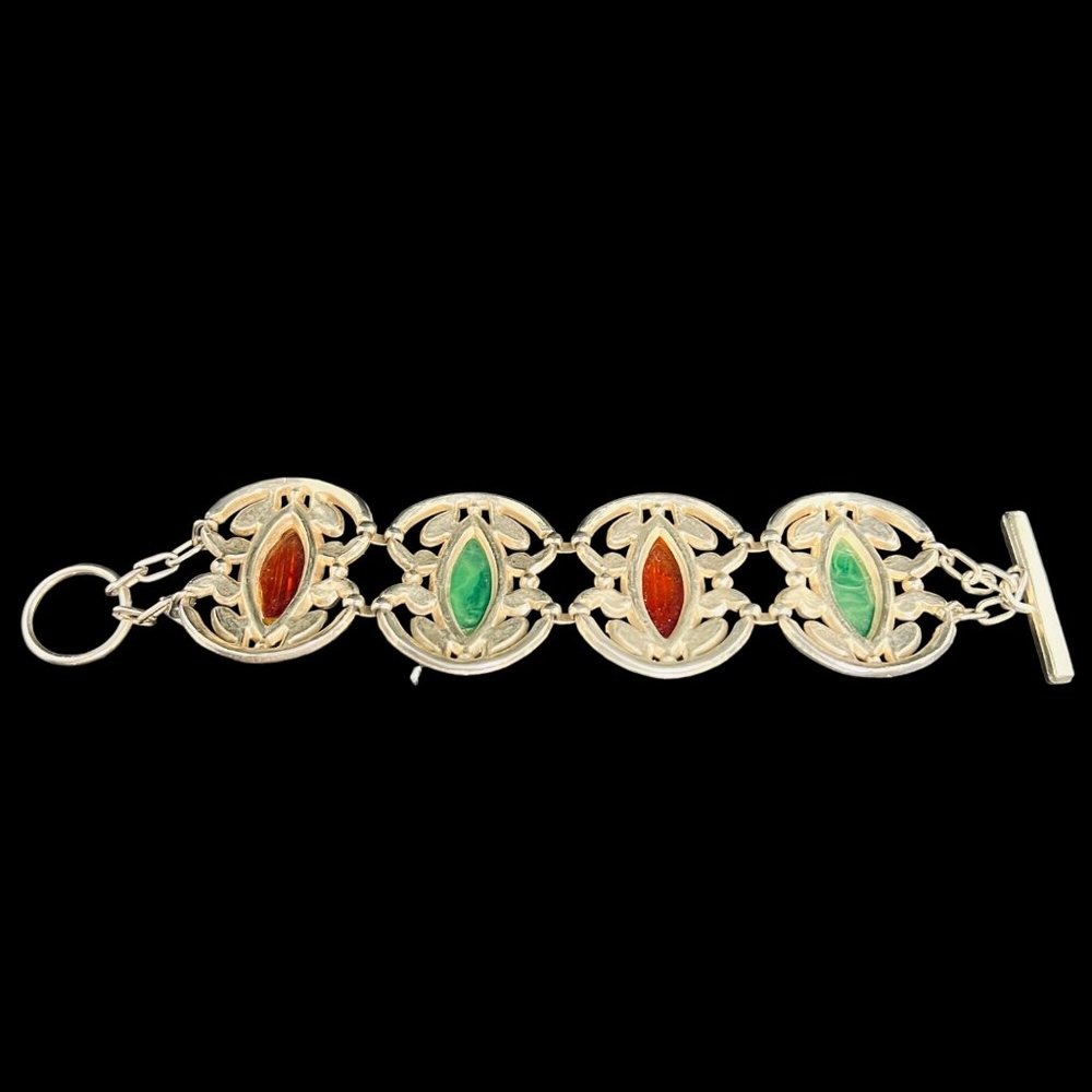 Chunky Gold Tone, Orange And Green Bracelet (4799) - Picture 6 of 10